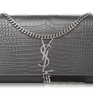 YSL KATE CHAIN WALLET WITH TASSEL IN CROCODILE-EMBOSSED LEATHER